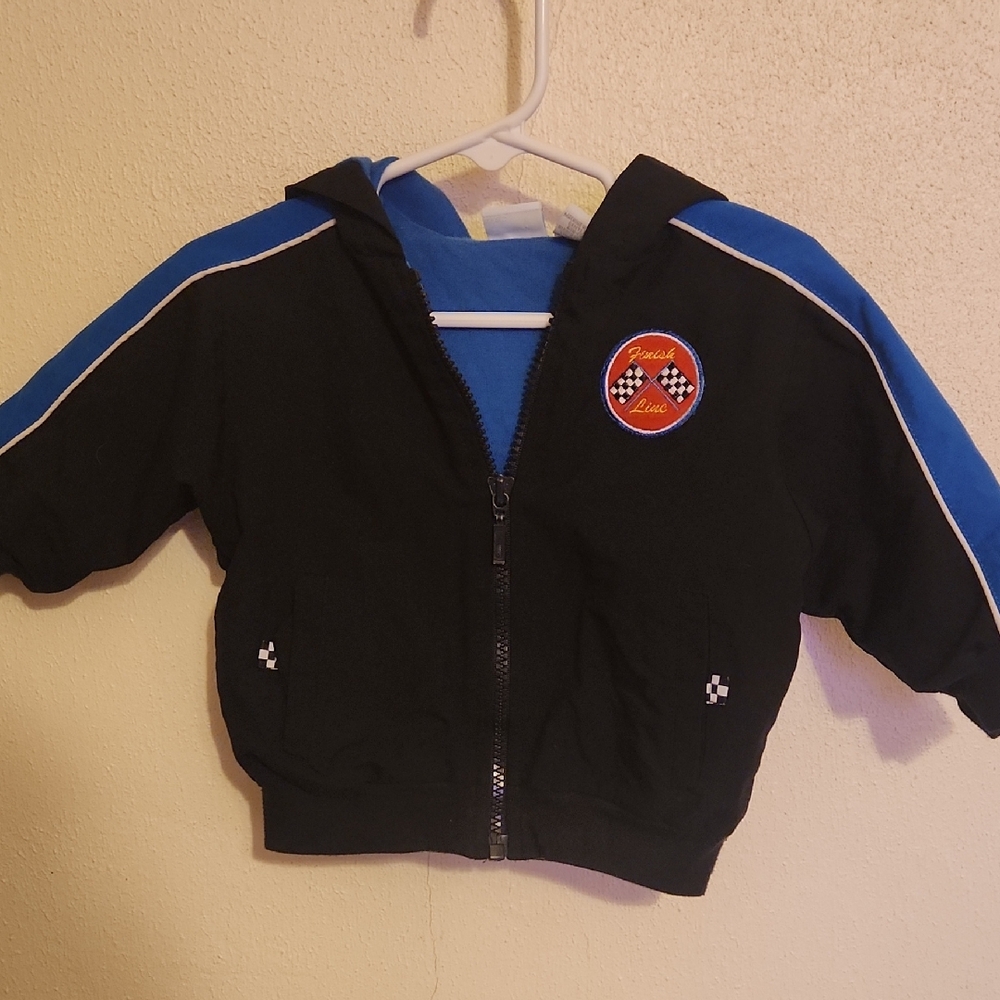 Blue and Black Zip-Up Hoodie with Athletic Style